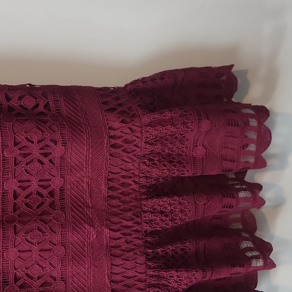 TRISH SCULLY Burgundy Aurora Off the Shoulder Choker Lace Midi Dress - Plus Size - Picture 5 of 16